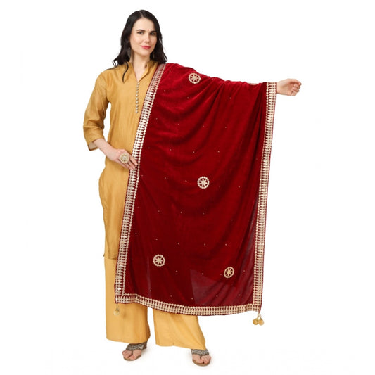 Amfyn Women's Velvet Gotta Patti Dupatta (Maroon, Length: 2.25 to 2.50 Mtr)