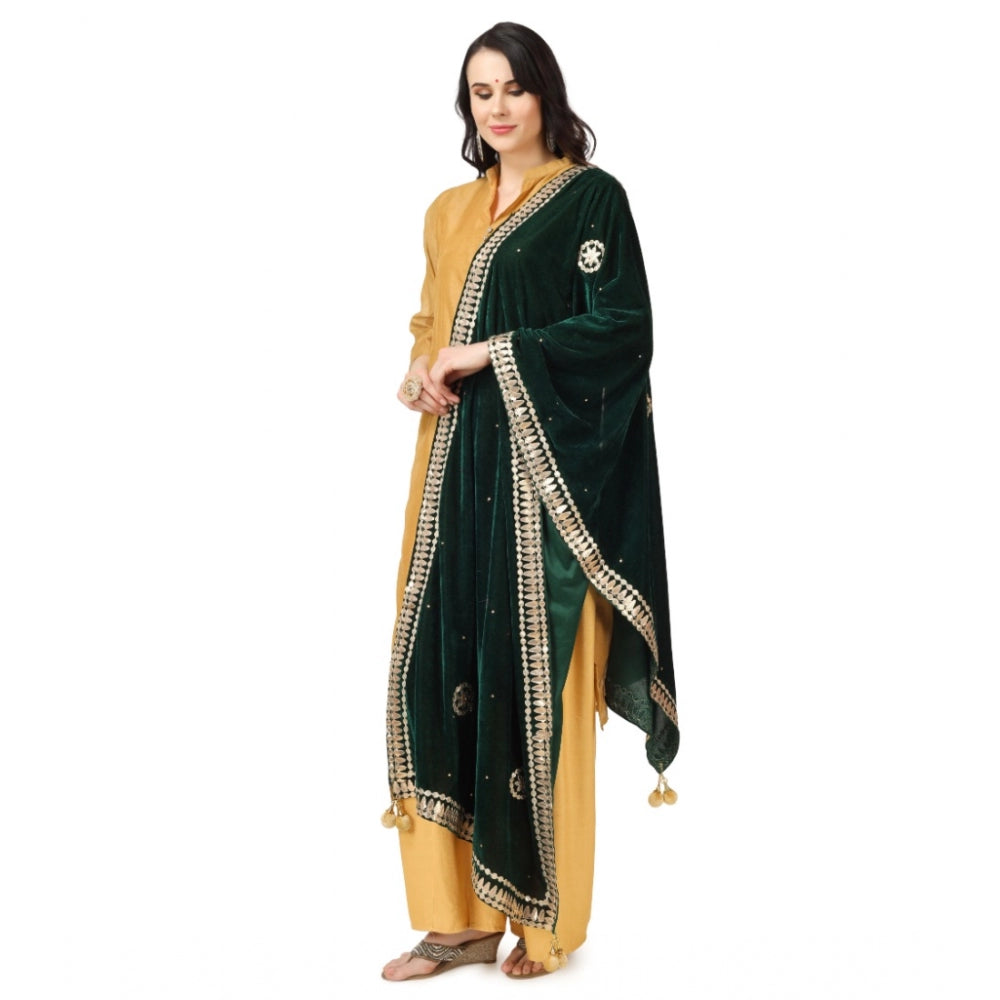 Amfyn Women's Velvet Gotta Patti Dupatta (Green, Length: 2.25 to 2.50 Mtr)