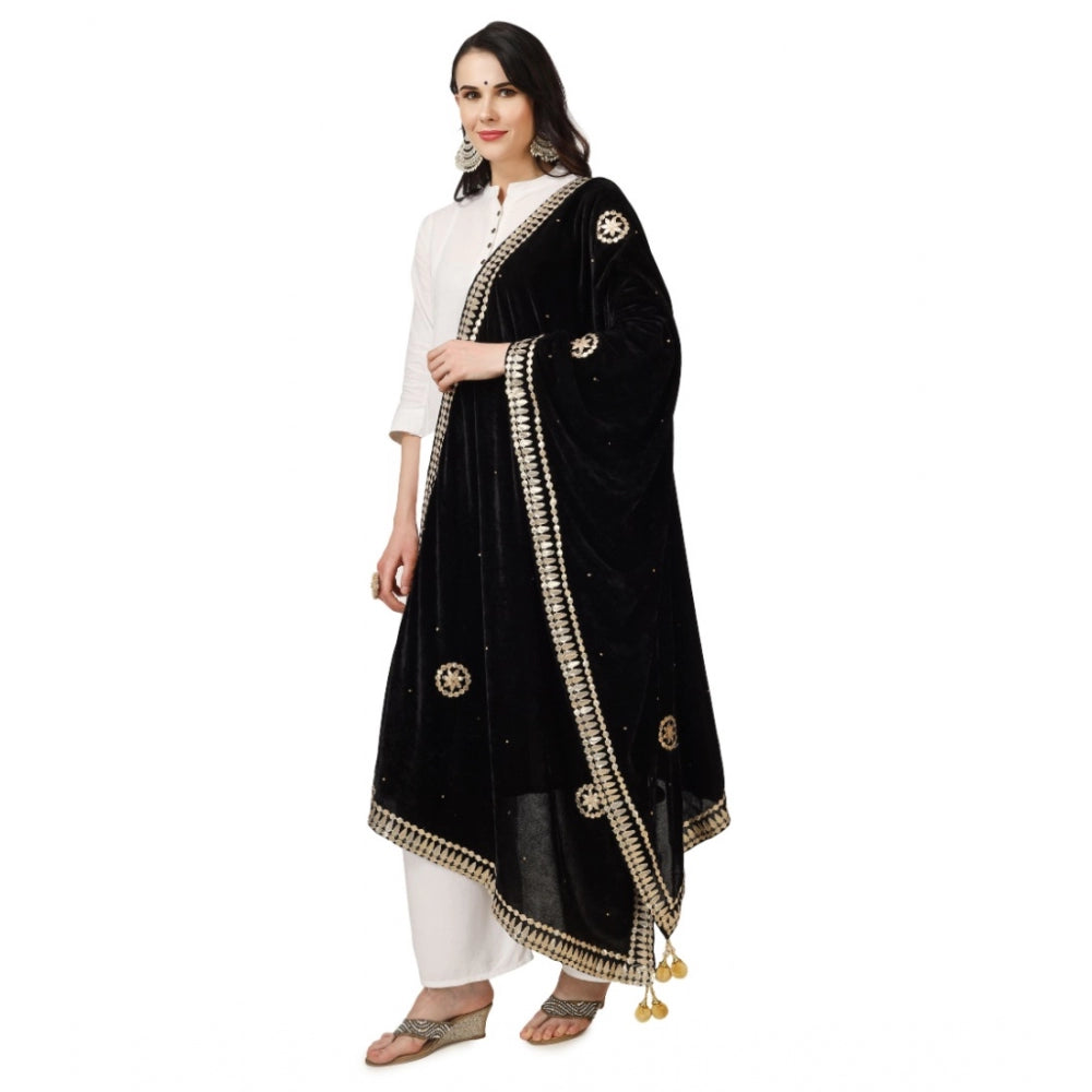 Amfyn Women's Velvet Gotta Patti Dupatta (Black, Length: 2.25 to 2.50 Mtr)