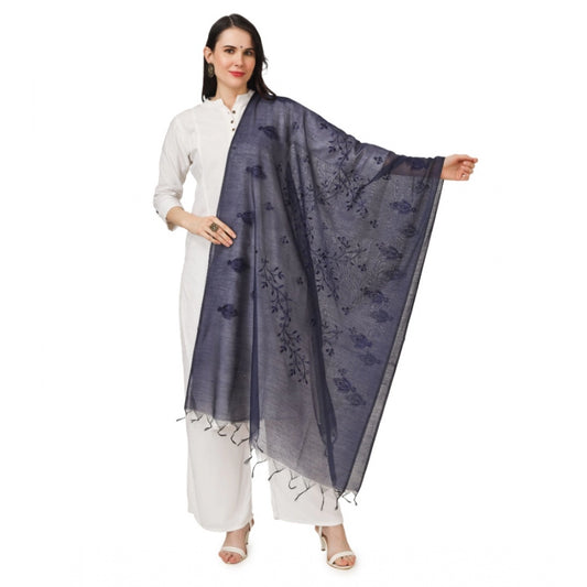 Amfyn Women's Cotton Embroidered Dupatta (Dark Blue, Length: 2.25 to 2.50 Mtr)