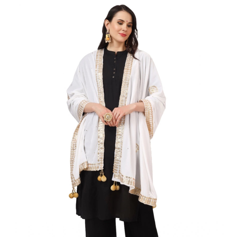 Amfyn Women's Velvet Gotta Patti Dupatta (White, Length: 2.25 to 2.50 Mtr)