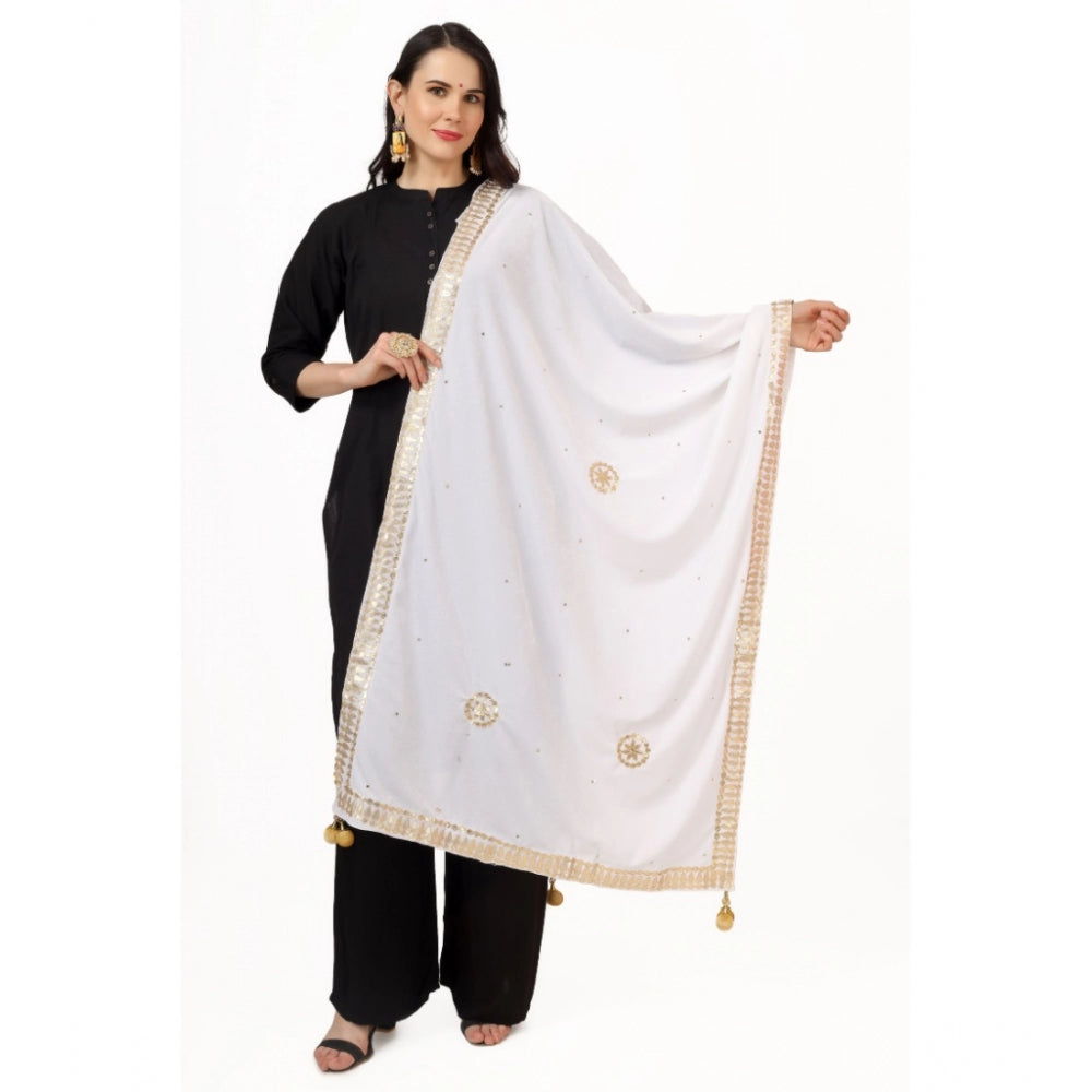 Amfyn Women's Velvet Gotta Patti Dupatta (White, Length: 2.25 to 2.50 Mtr)