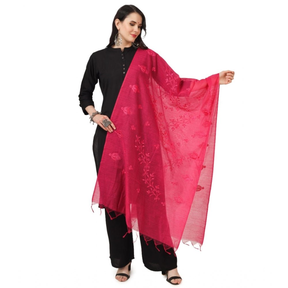 Amfyn Women's Cotton Embroidered Dupatta (Maroon, Length: 2.25 to 2.50 Mtr)