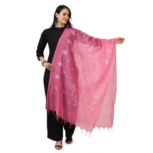 Amfyn Women's Cotton Embroidered Dupatta (Pink, Length: 2.25 to 2.50 Mtr)