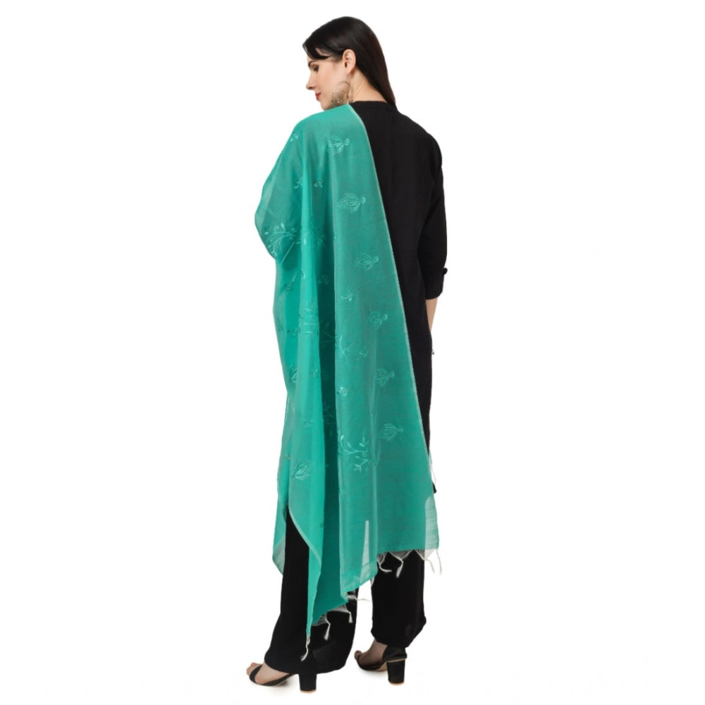 Amfyn Women's Cotton Embroidered Dupatta (Turquoise, Length: 2.25 to 2.50 Mtr)