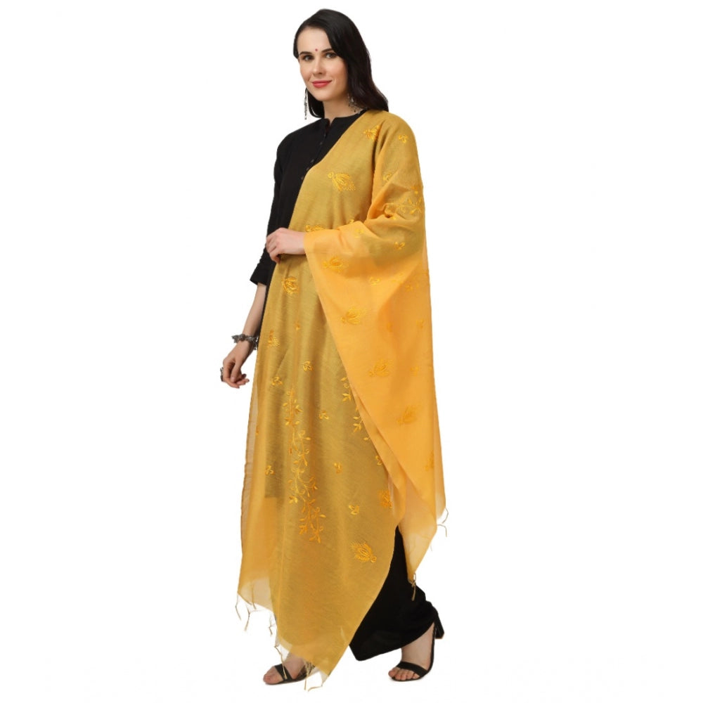 Amfyn Women's Cotton Embroidered Dupatta (Yellow, Length: 2.25 to 2.50 Mtr)