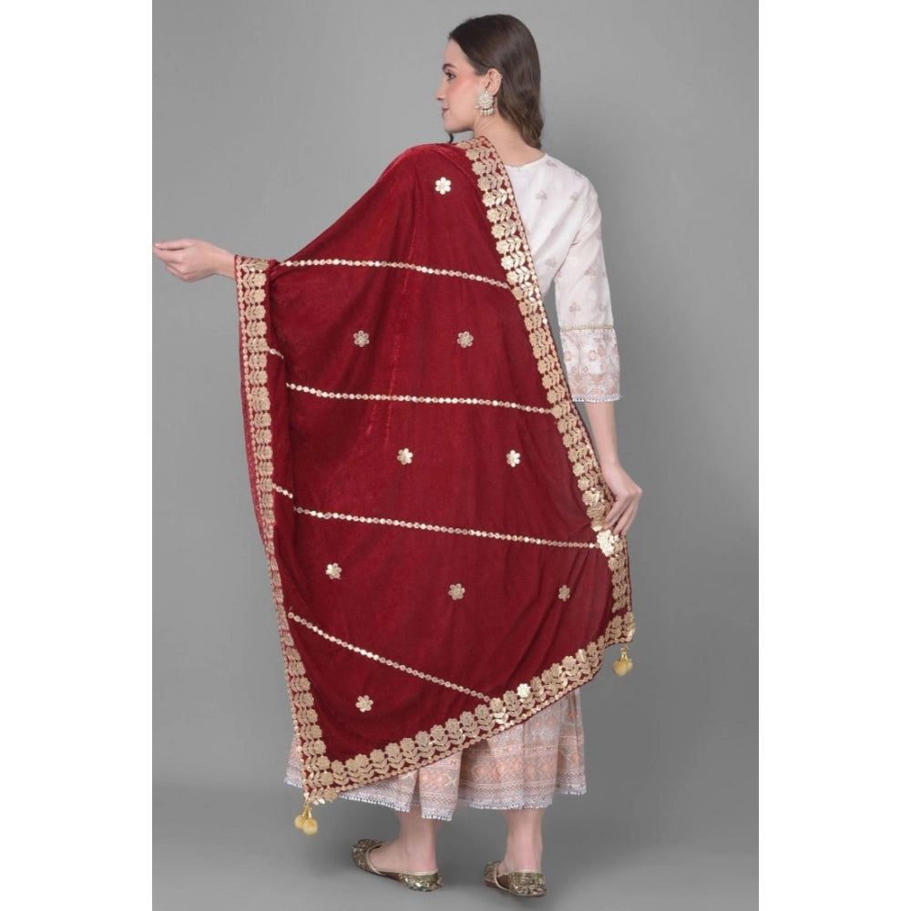 Amfyn Women's Velvet Gotta Patti Dupatta (Maroon, Length: 2.25 to 2.50 Mtr)