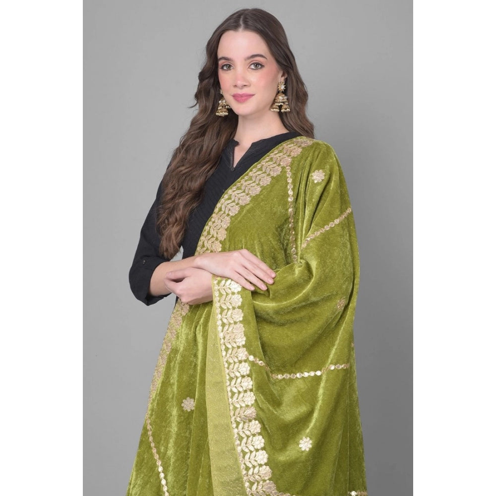 Amfyn Women's Velvet Gotta Patti Dupatta (Olive, Length: 2.25 to 2.50 Mtr)