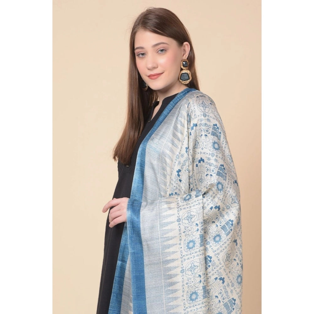 Amfyn Women's Art Silk Printed Dupatta (Turquoise, Length: 2.25 to 2.50 Mtr)