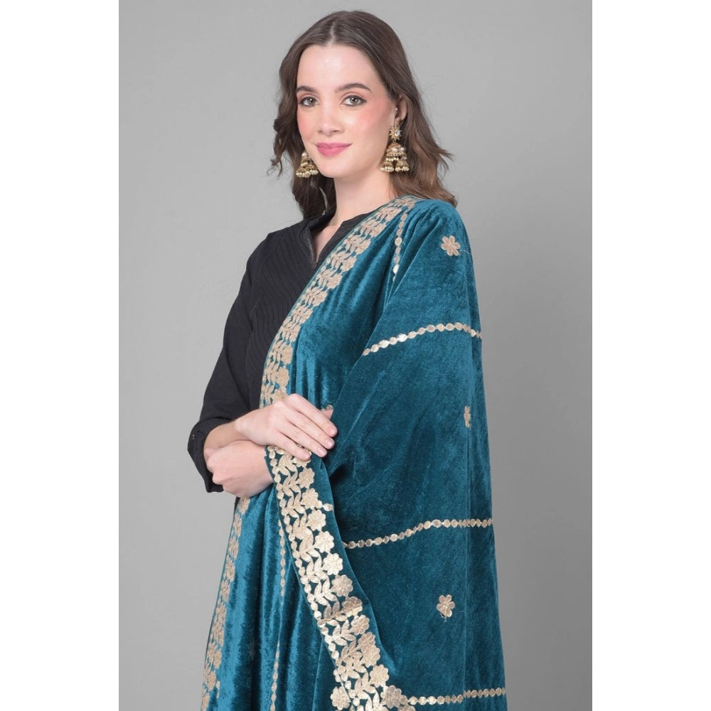 Amfyn Women's Velvet Gotta Patti Dupatta (Teal, Length: 2.25 to 2.50 Mtr)