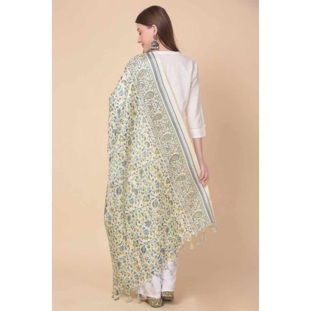 Amfyn Women's Art Silk Printed Dupatta (Off White, Length: 2.25 to 2.50 Mtr)