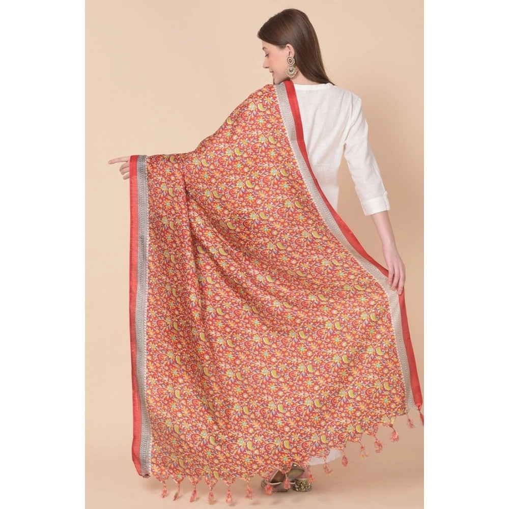 Amfyn Women's Art Silk Printed Dupatta (Red, Length: 2.25 to 2.50 Mtr)