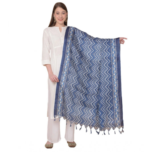 Amfyn Women's Art Silk Printed Dupatta (Blue, Length: 2.25 to 2.50 Mtr)