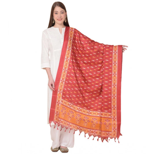 Amfyn Women's Art Silk Printed Dupatta (Red, Length: 2.25 to 2.50 Mtr)