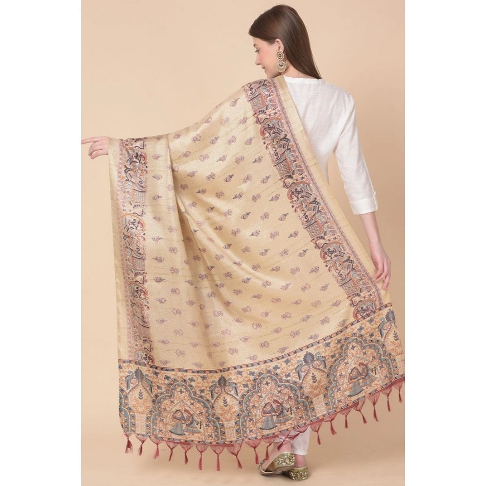 Amfyn Women's Art Silk Printed Dupatta (Gold, Length: 2.25 to 2.50 Mtr)