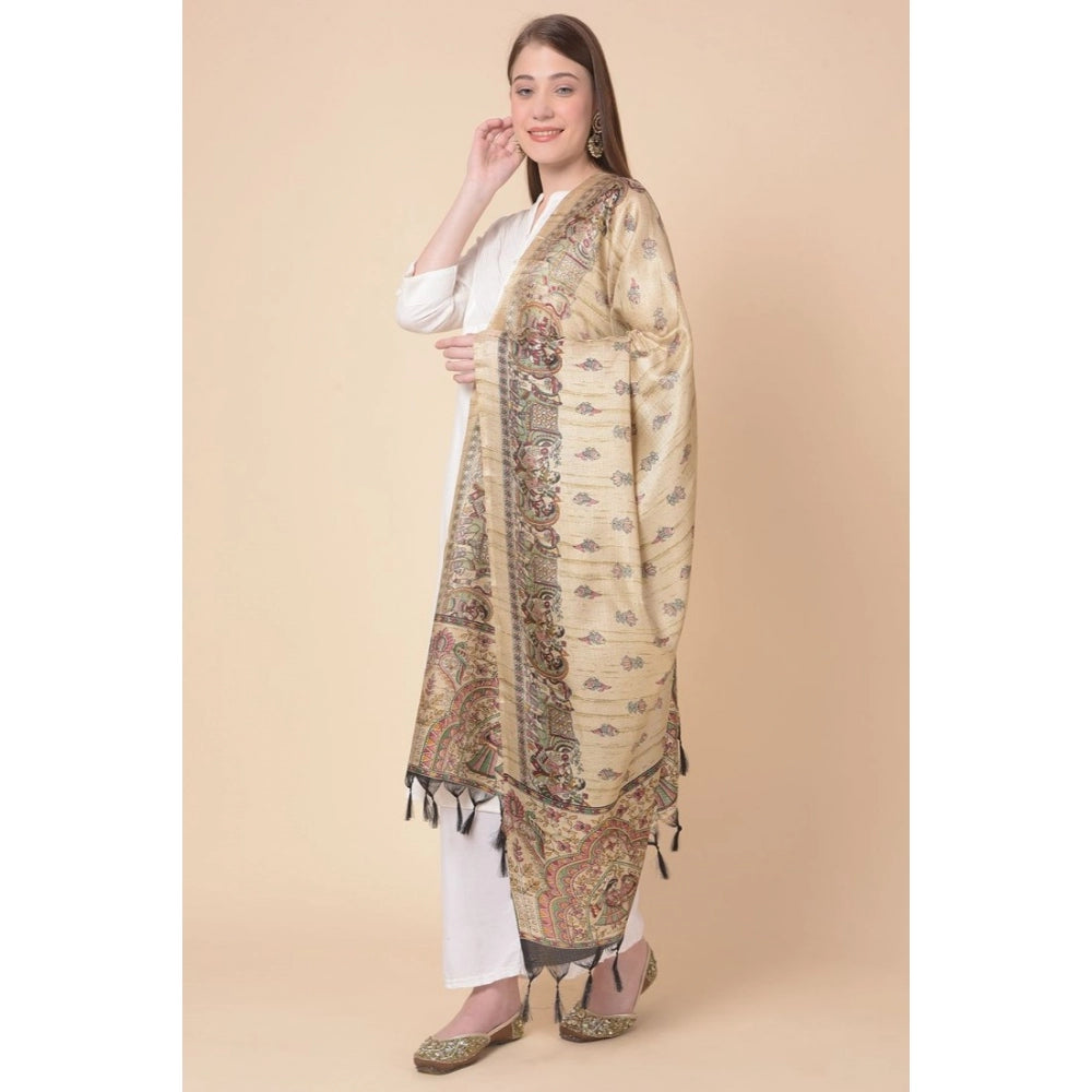 Amfyn Women's Art Silk Printed Dupatta (Gold, Length: 2.25 to 2.50 Mtr)