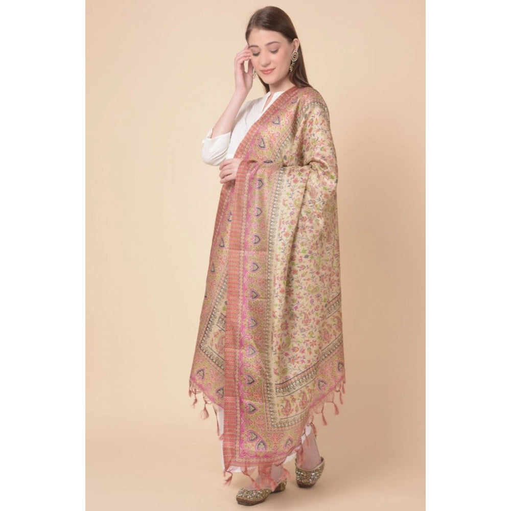 Amfyn Women's Art Silk Printed Dupatta (Pink, Length: 2.25 to 2.50 Mtr)