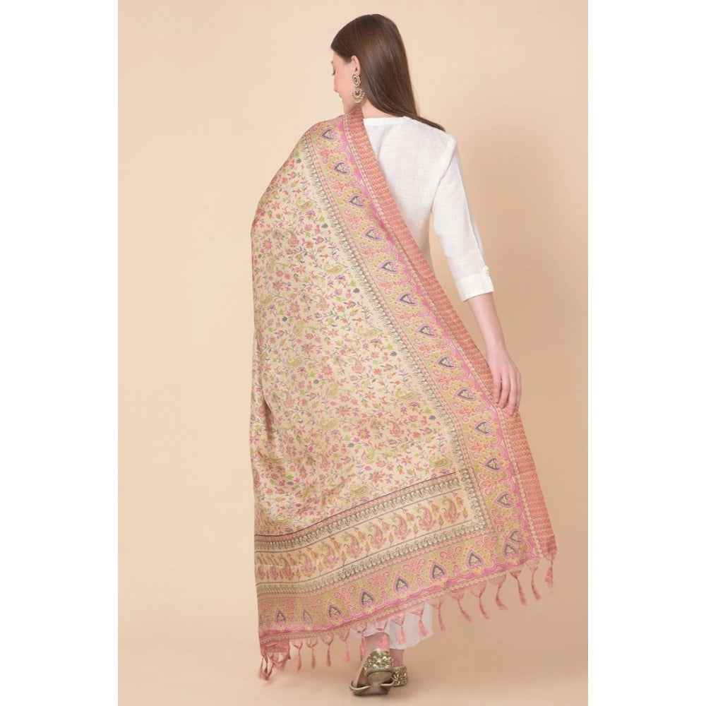 Amfyn Women's Art Silk Printed Dupatta (Pink, Length: 2.25 to 2.50 Mtr)