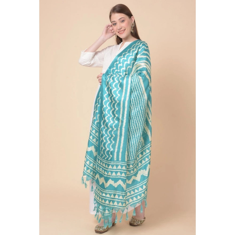 Amfyn Women's Art Silk Printed Dupatta (Turquoise, Length: 2.25 to 2.50 Mtr)