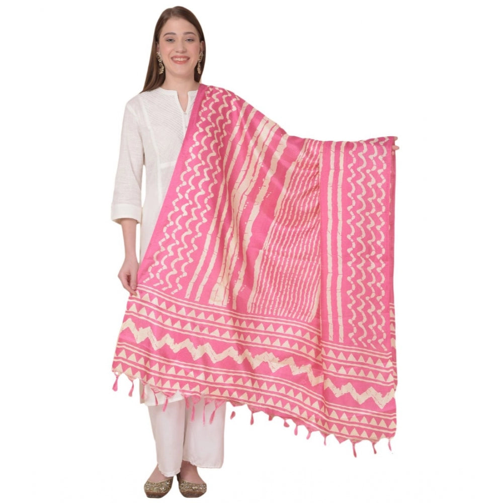 Amfyn Women's Art Silk Printed Dupatta (Pink, Length: 2.25 to 2.50 Mtr)