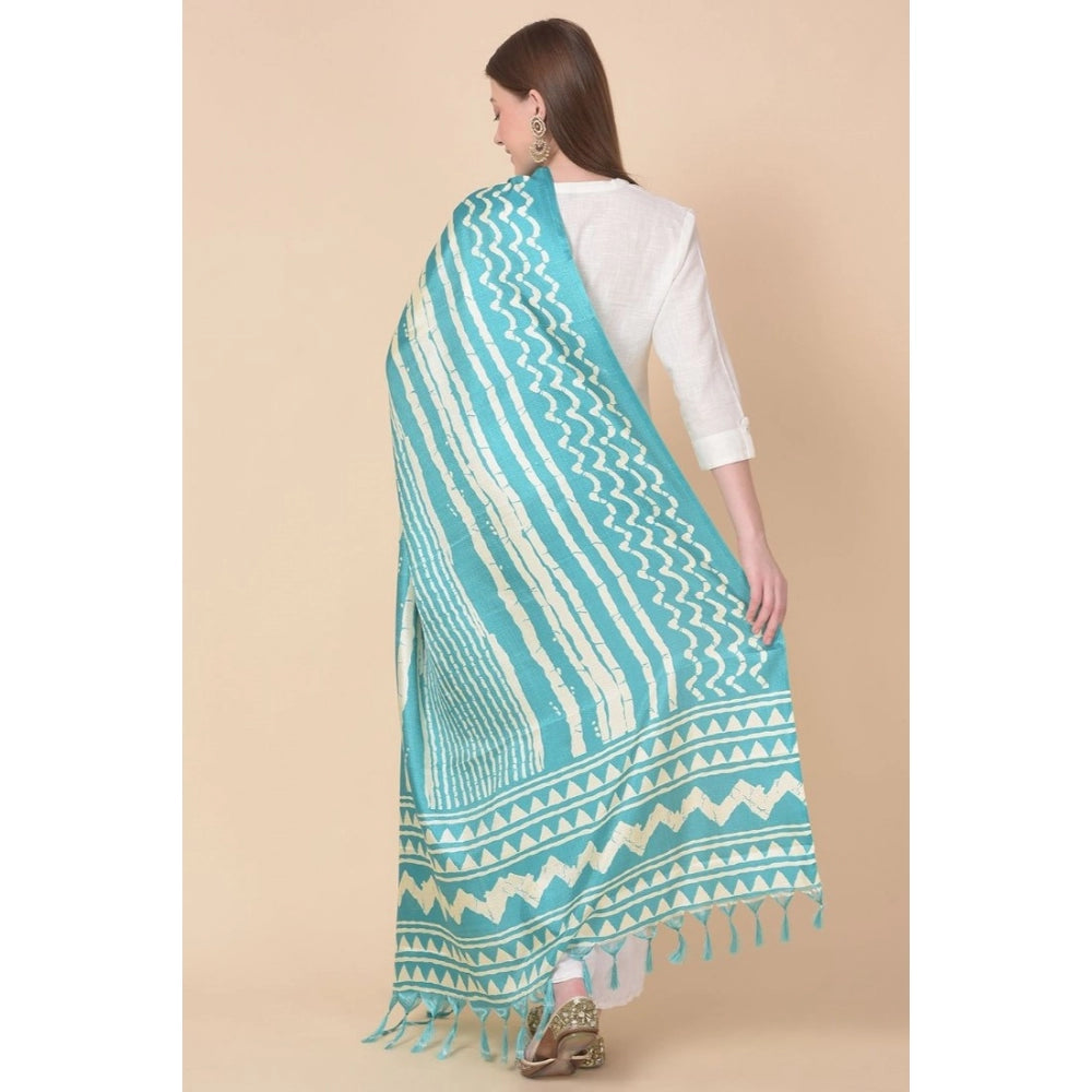 Amfyn Women's Art Silk Printed Dupatta (Turquoise, Length: 2.25 to 2.50 Mtr)