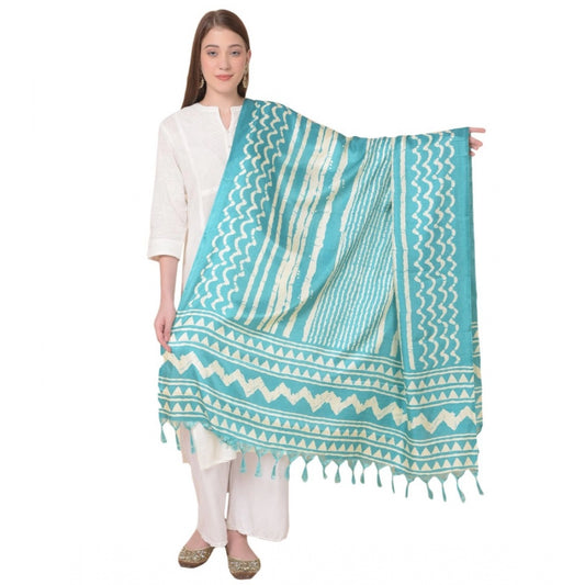 Amfyn Women's Art Silk Printed Dupatta (Turquoise, Length: 2.25 to 2.50 Mtr)