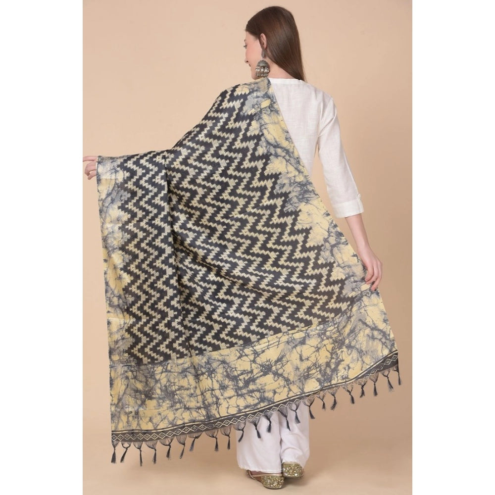 Amfyn Women's Art Silk Printed Dupatta (Black, Length: 2.25 to 2.50 Mtr)