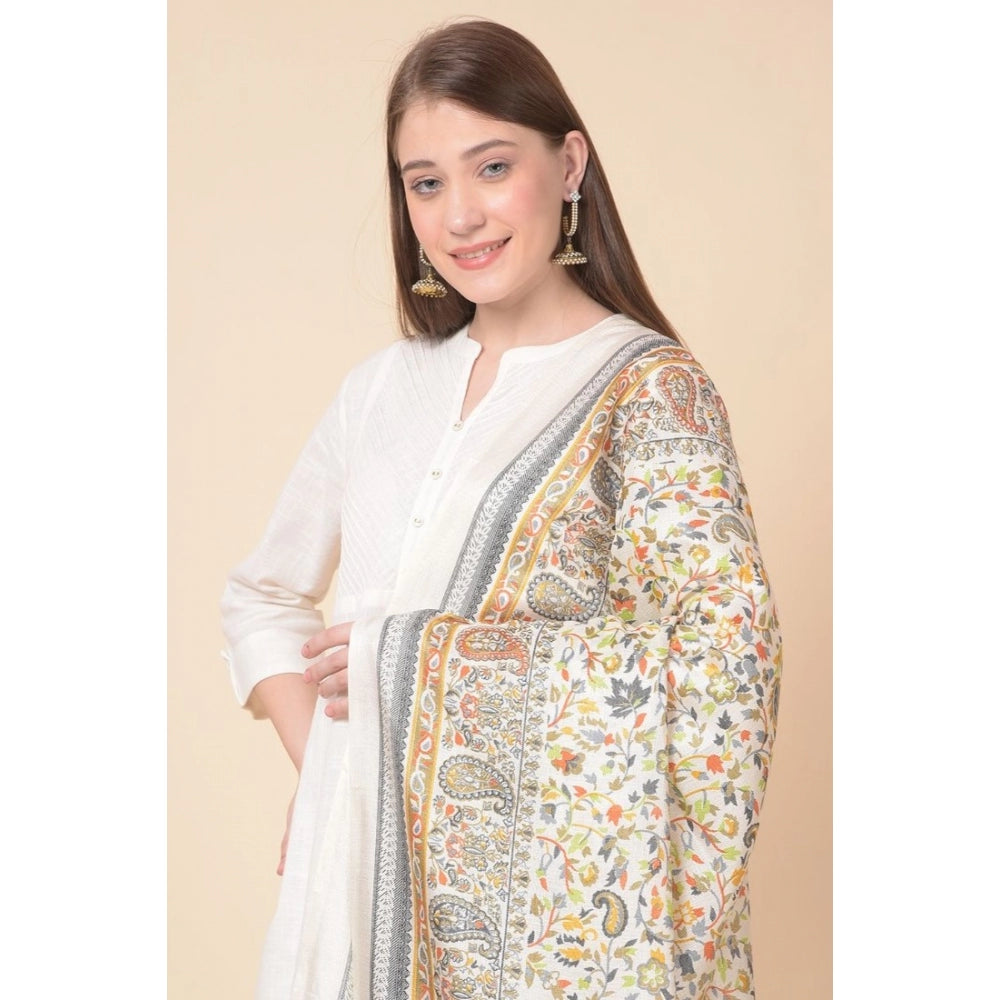 Amfyn Women's Art Silk Printed Dupatta (White, Length: 2.25 to 2.50 Mtr)