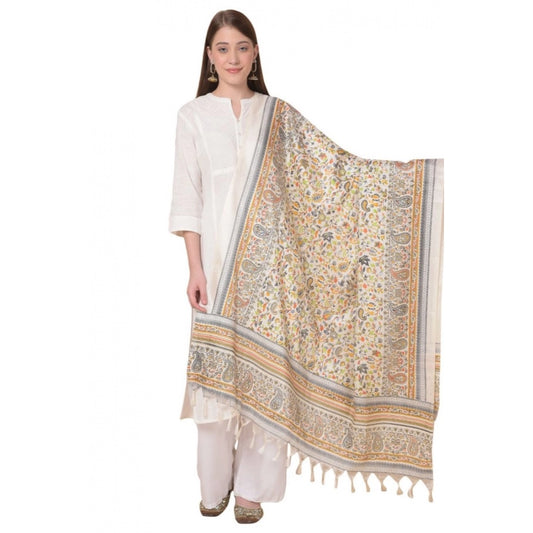 Amfyn Women's Art Silk Printed Dupatta (White, Length: 2.25 to 2.50 Mtr)