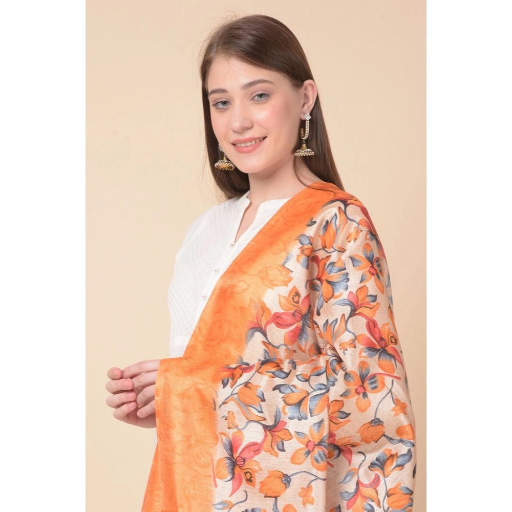 Amfyn Women's Art Silk Printed Dupatta (Orange, Length: 2.25 to 2.50 Mtr)