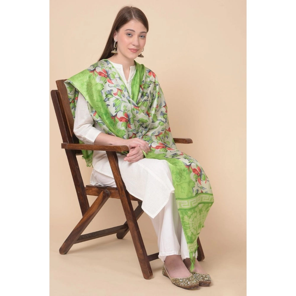 Amfyn Women's Art Silk Printed Dupatta (Light Green, Length: 2.25 to 2.50 Mtr)