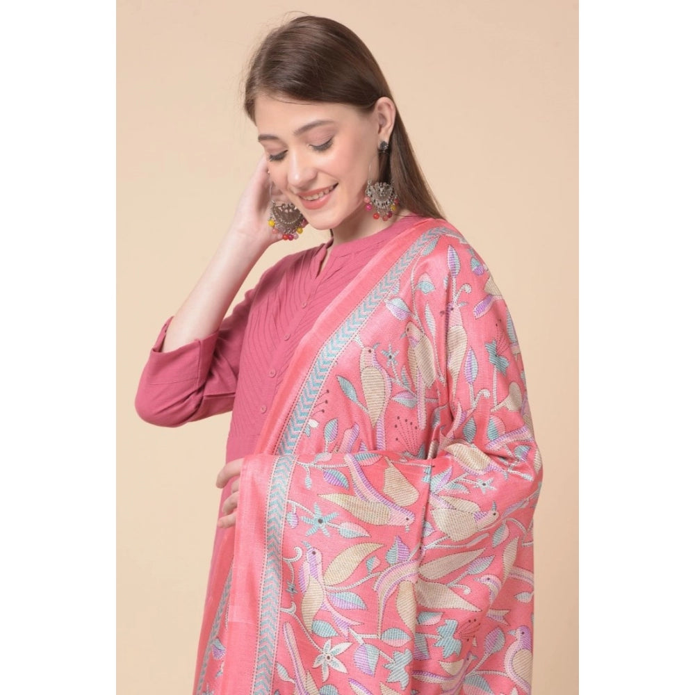 Amfyn Women's Art Silk Printed Dupatta (Pink, Length: 2.25 to 2.50 Mtr)