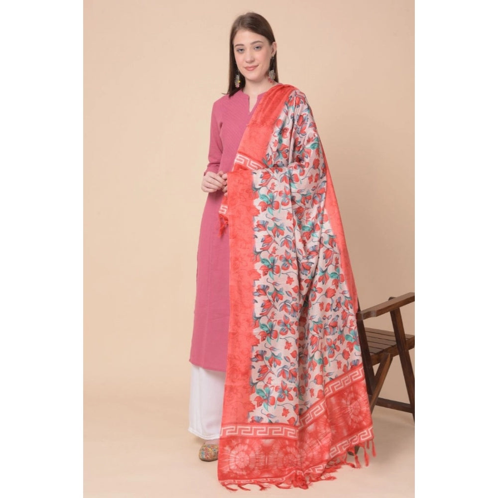 Amfyn Women's Art Silk Printed Dupatta (Red, Length: 2.25 to 2.50 Mtr)