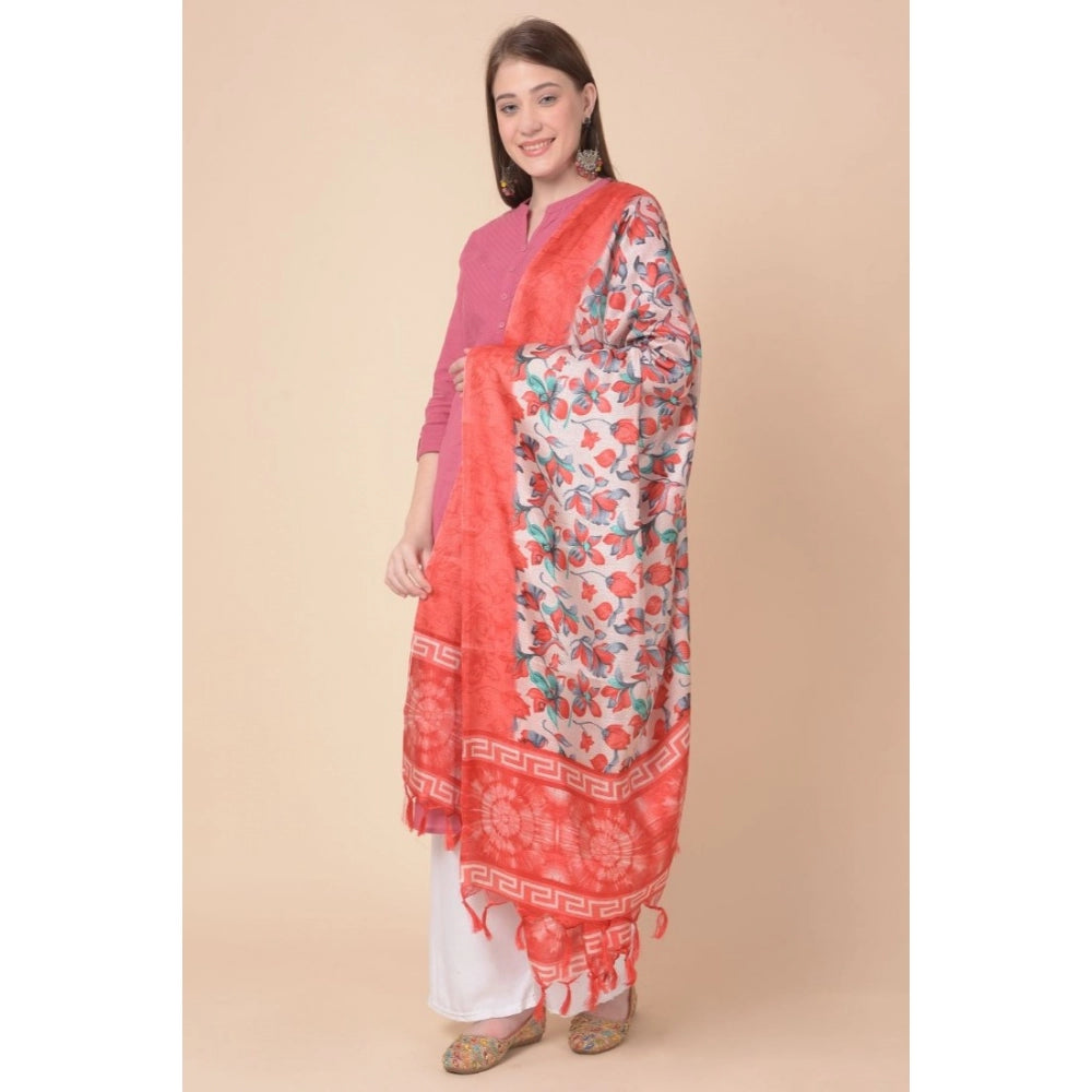 Amfyn Women's Art Silk Printed Dupatta (Red, Length: 2.25 to 2.50 Mtr)