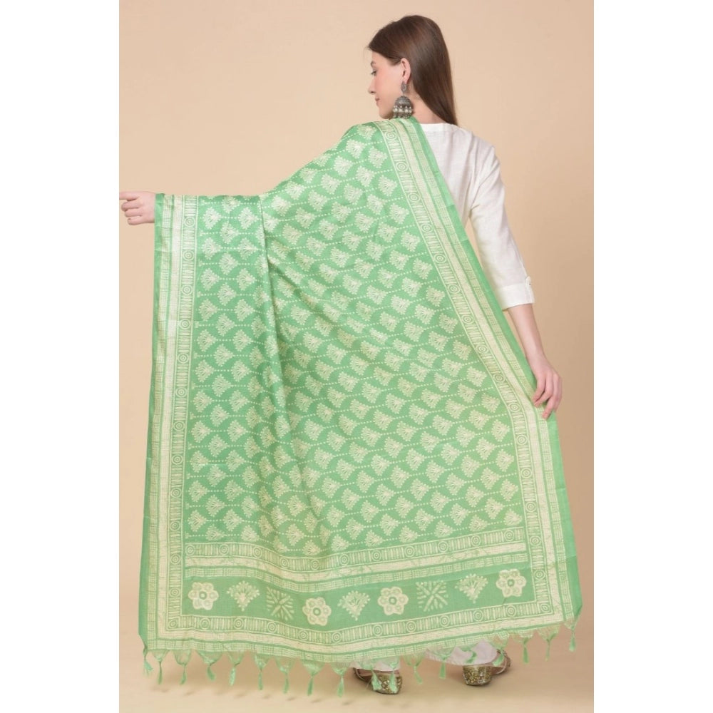 Amfyn Women's Art Silk Printed Dupatta (Light Green, Length: 2.25 to 2.50 Mtr)