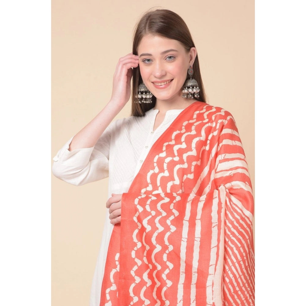 Amfyn Women's Art Silk Printed Dupatta (Orange, Length: 2.25 to 2.50 Mtr)