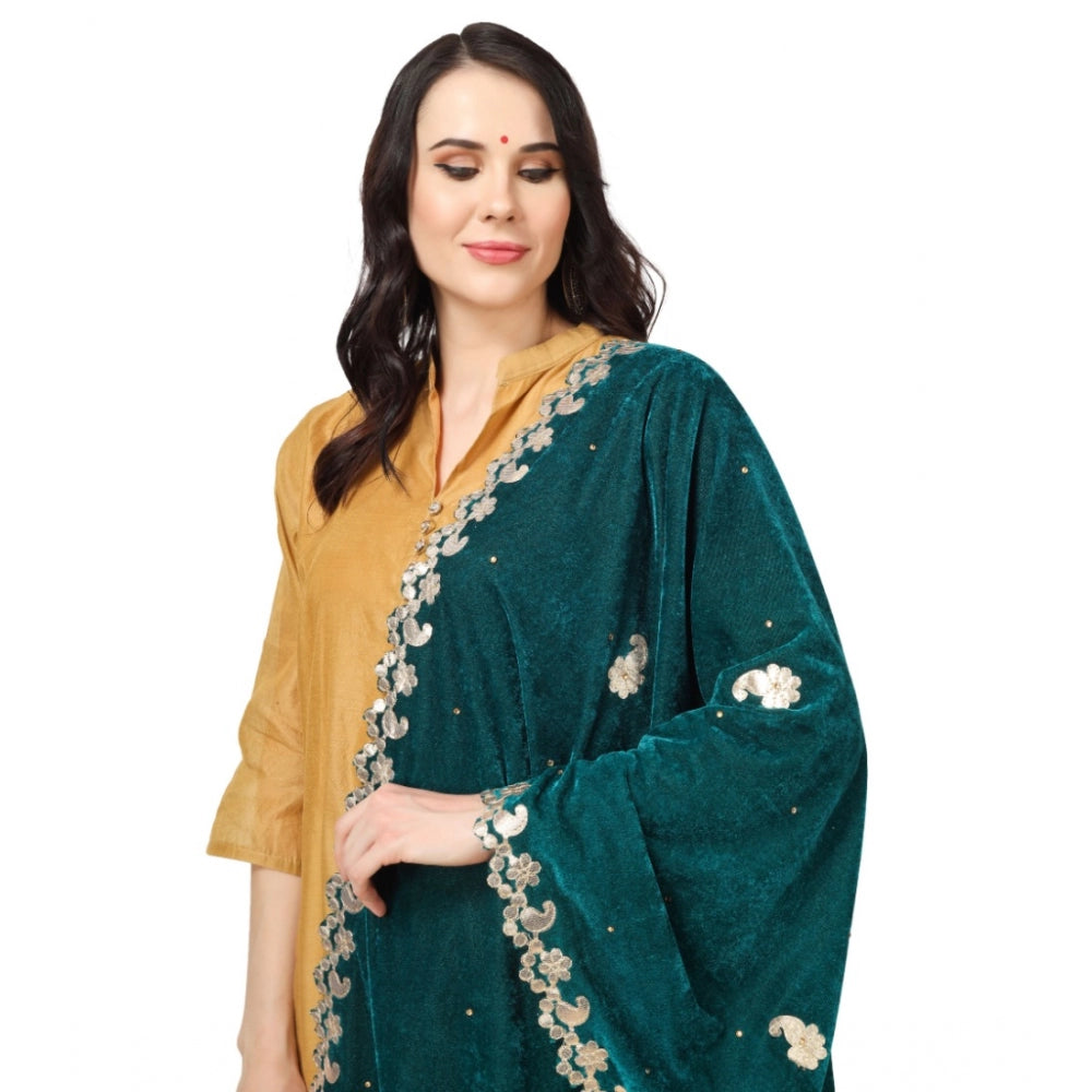 Amfyn Women's Velvet Gotta Patti Dupatta (Dark Green, Length: 2.25 to 2.50 Mtr)