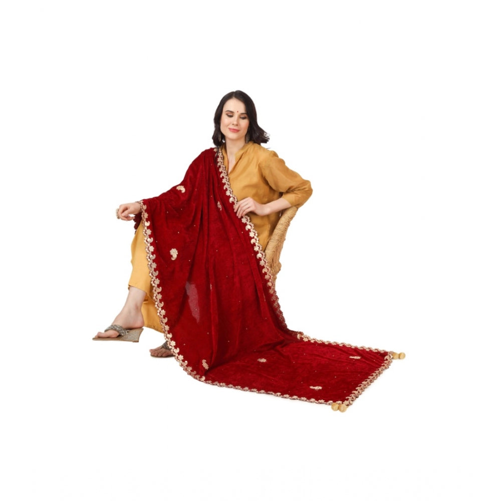 Amfyn Women's Velvet Gotta Patti Dupatta (Maroon, Length: 2.25 to 2.50 Mtr)