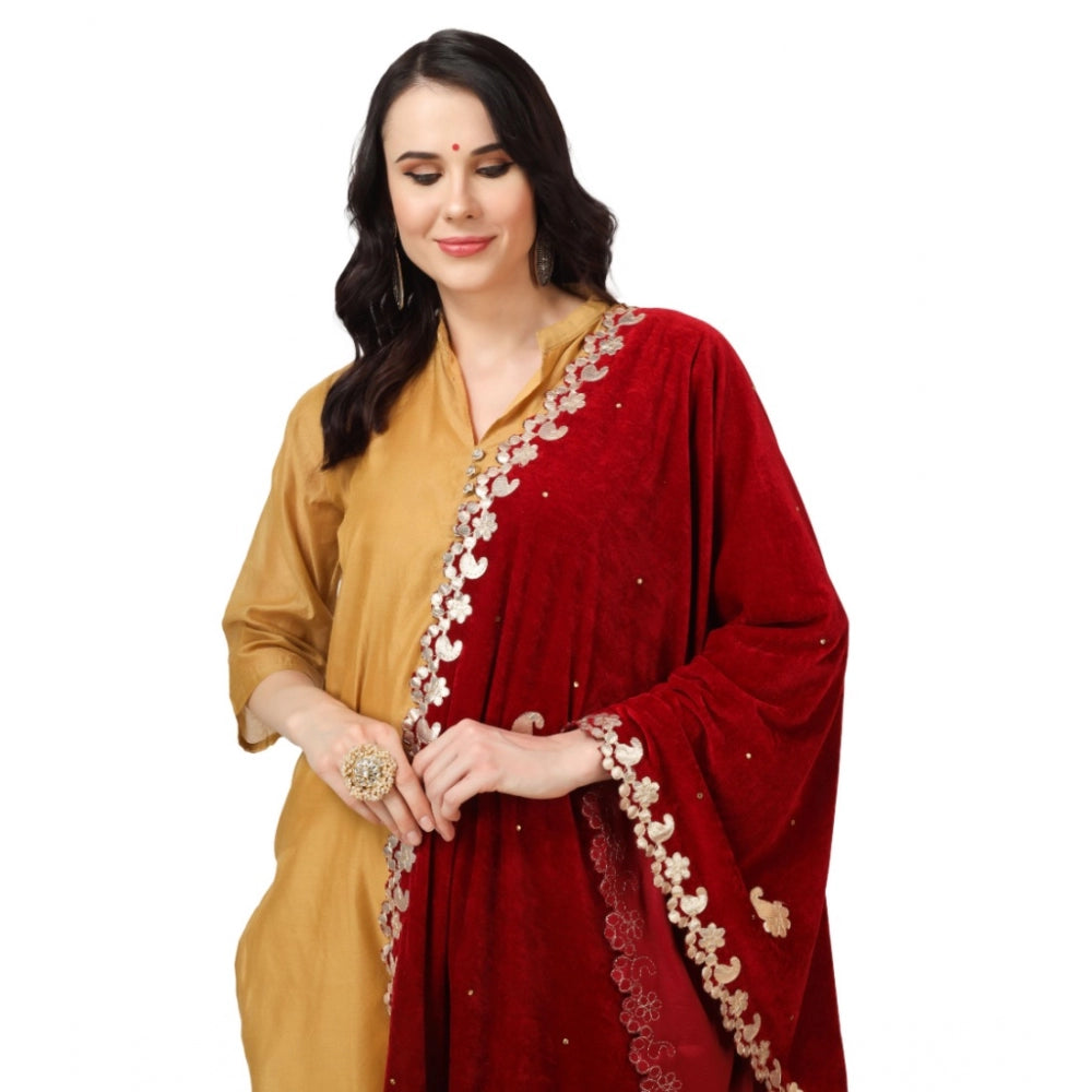 Amfyn Women's Velvet Gotta Patti Dupatta (Maroon, Length: 2.25 to 2.50 Mtr)