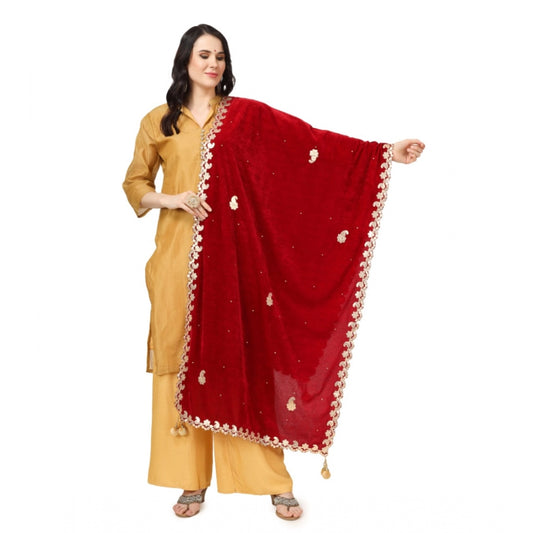 Amfyn Women's Velvet Gotta Patti Dupatta (Maroon, Length: 2.25 to 2.50 Mtr)