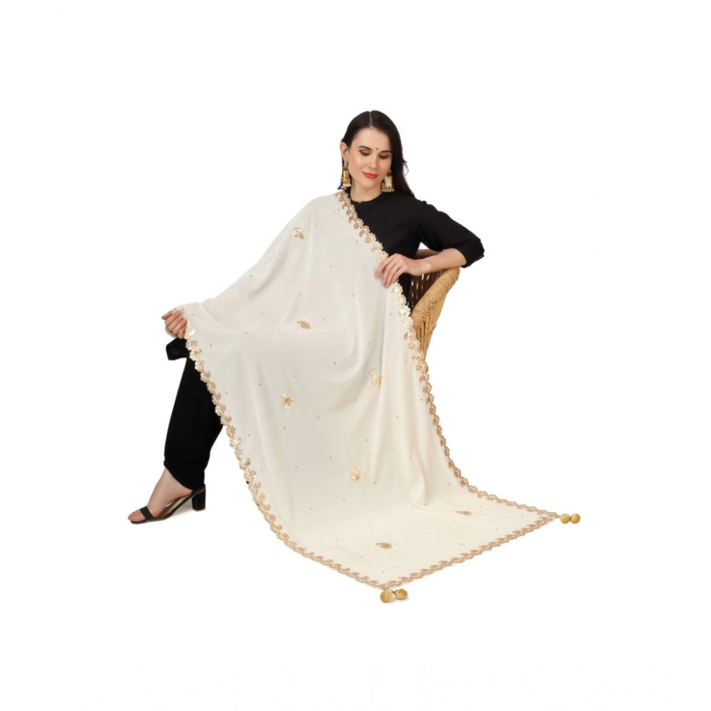 Amfyn Women's Velvet Gotta Patti Dupatta (Off White, Length: 2.25 to 2.50 Mtr)