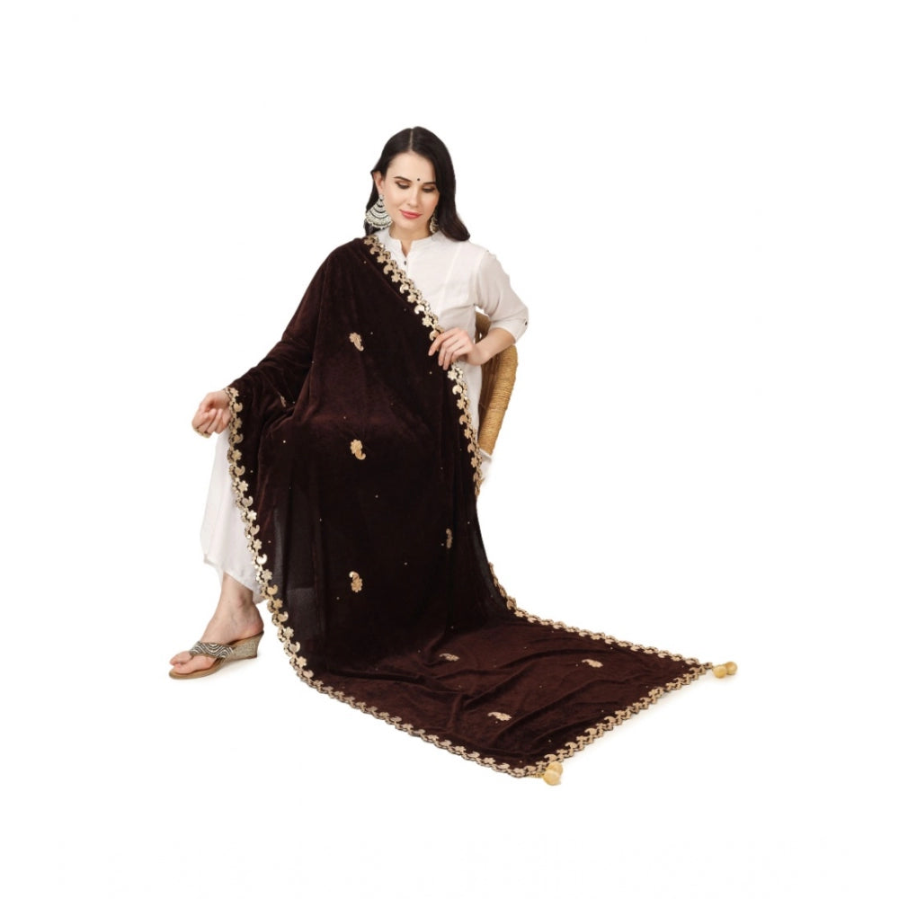 Amfyn Women's Velvet Gotta Patti Dupatta (Brown, Length: 2.25 to 2.50 Mtr)