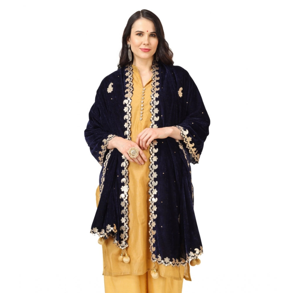 Amfyn Women's Velvet Gotta Patti Dupatta (Blue, Length: 2.25 to 2.50 Mtr)