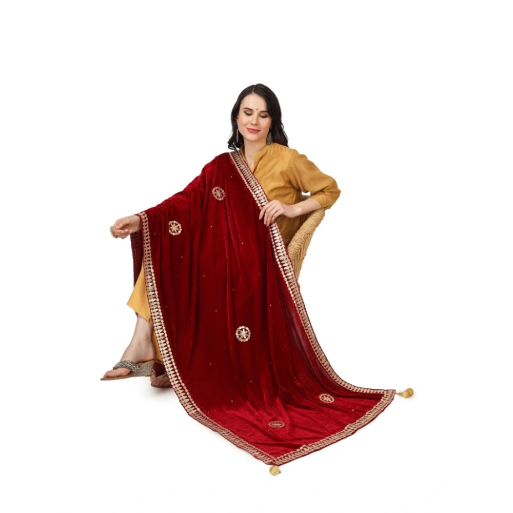 Amfyn Women's Velvet Gotta Patti Dupatta (Maroon, Length: 2.25 to 2.50 Mtr)