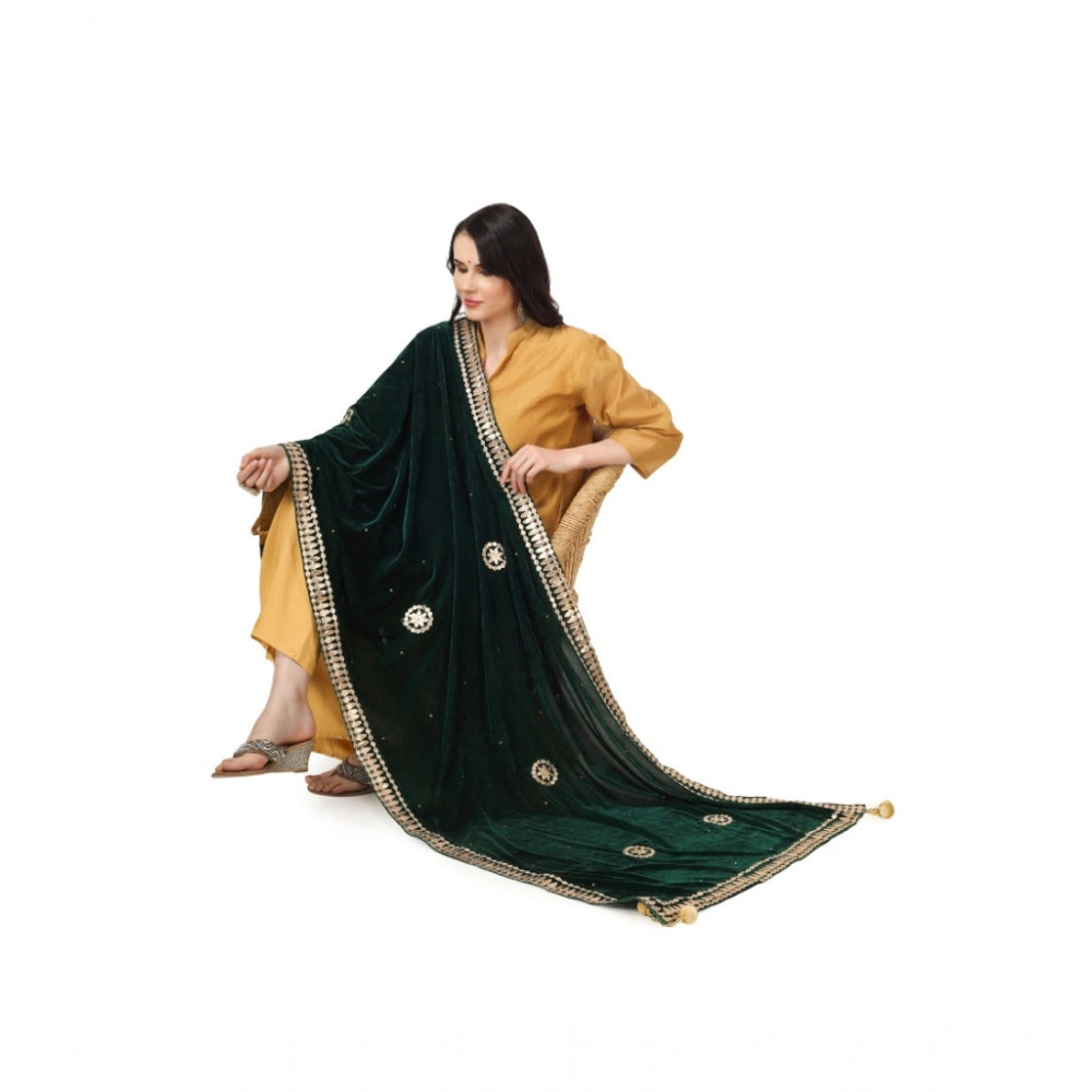 Amfyn Women's Velvet Gotta Patti Dupatta (Green, Length: 2.25 to 2.50 Mtr)