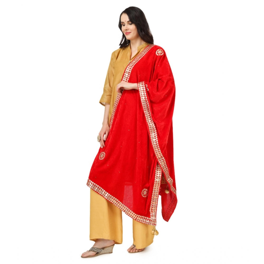 Amfyn Women's Velvet Gotta Patti Dupatta (Red, Length: 2.25 to 2.50 Mtr)