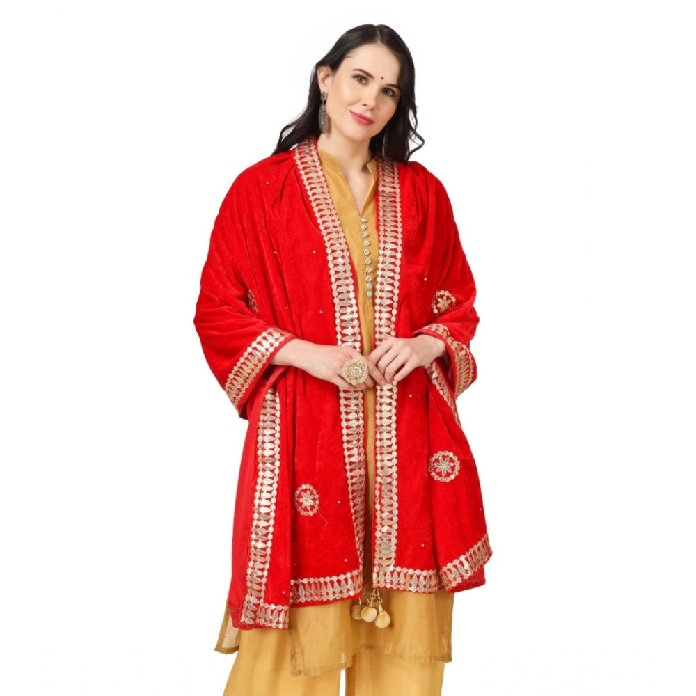 Amfyn Women's Velvet Gotta Patti Dupatta (Red, Length: 2.25 to 2.50 Mtr)