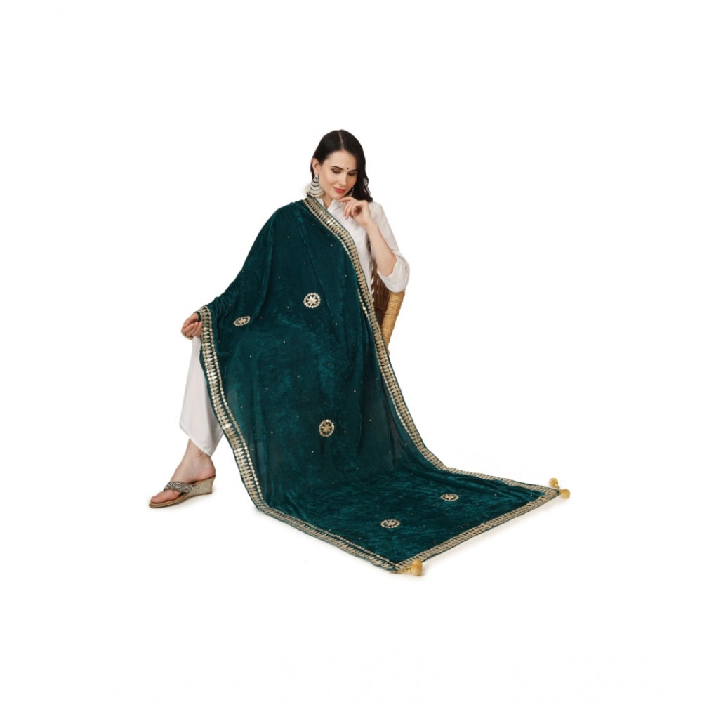 Amfyn Women's Velvet Gotta Patti Dupatta (Dark Green, Length: 2.25 to 2.50 Mtr)