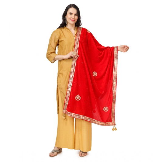 Amfyn Women's Velvet Gotta Patti Dupatta (Red, Length: 2.25 to 2.50 Mtr)