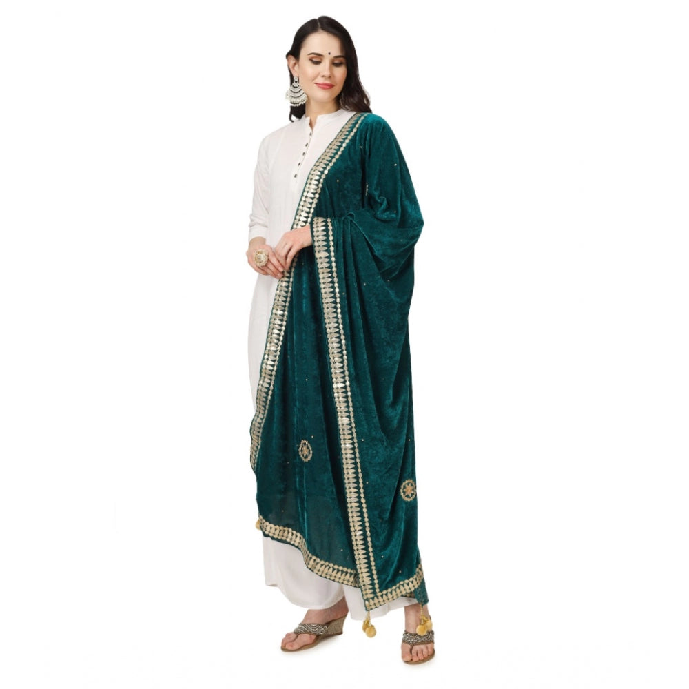 Amfyn Women's Velvet Gotta Patti Dupatta (Dark Green, Length: 2.25 to 2.50 Mtr)